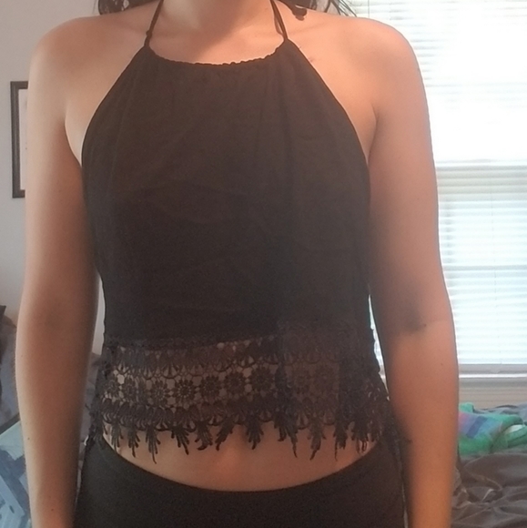 Halter Top with Lace Detail - Picture 1 of 3